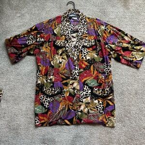 Vintage 80s 90s Faith Women’s Belted Beaded Blazer Leopard and Tropical Floral